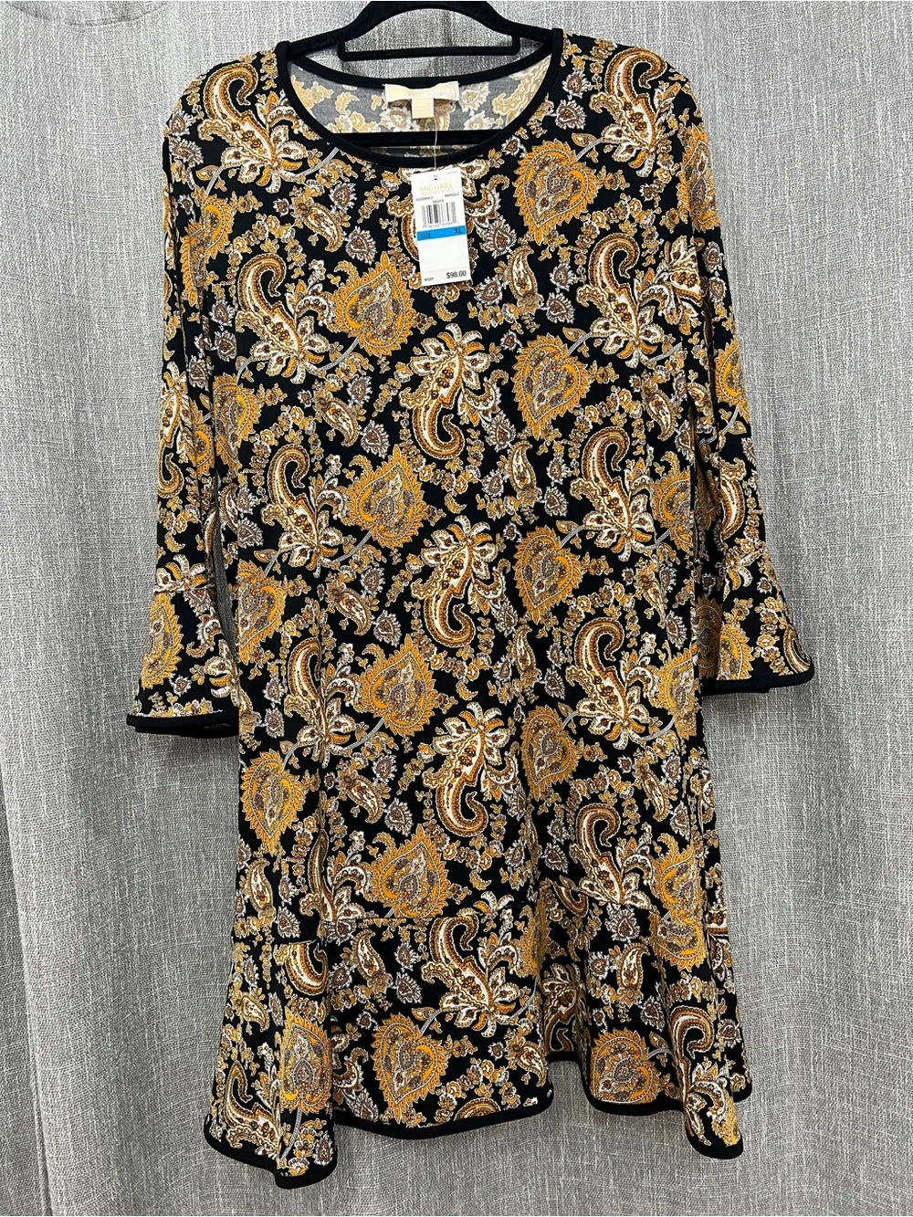 Michael Kors Black and Gold Paisley Midi Dress
